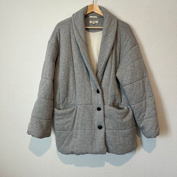 Madewell Heather Cement Grey Sweatshirt Puffer Coat Jacket Women's Size Large - Picture 2 of 9